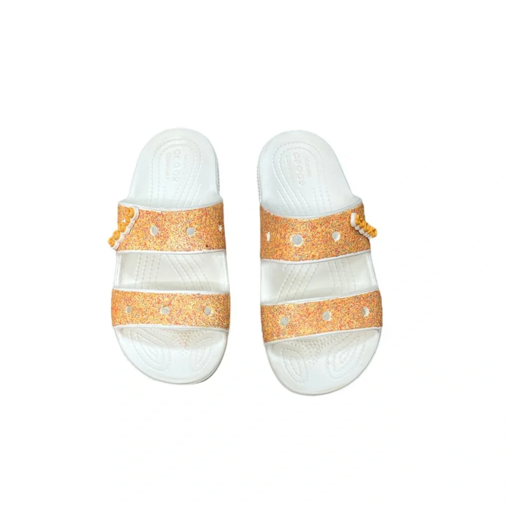 Crocs Classic Women’s Sandals Orange‎ Sorbet Glitter Slides Comfort Sandals Sz 6